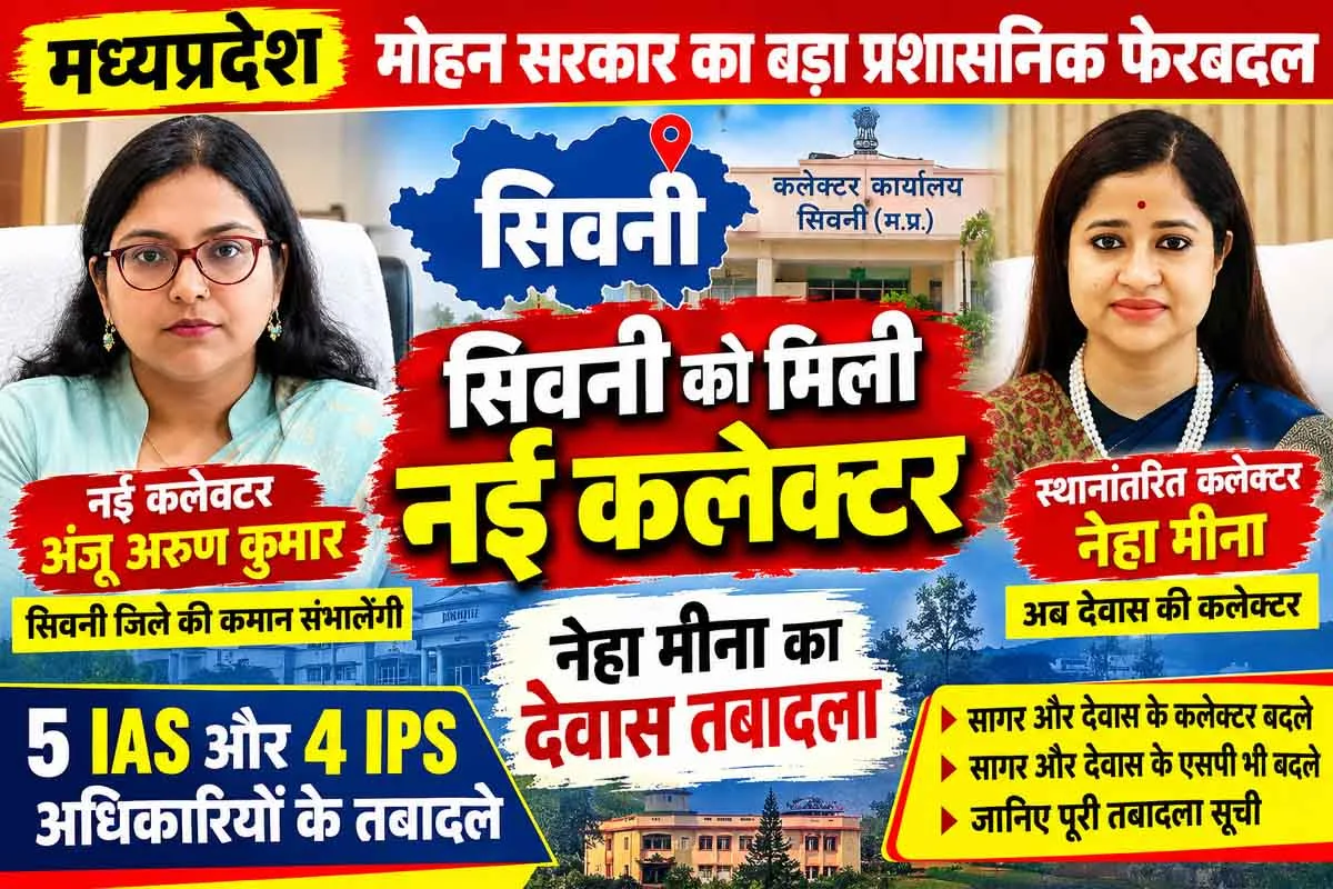 नेहा मीना का देवास तबादला; अंजू अरुण कुमार संभालेंगी जिले की कमान