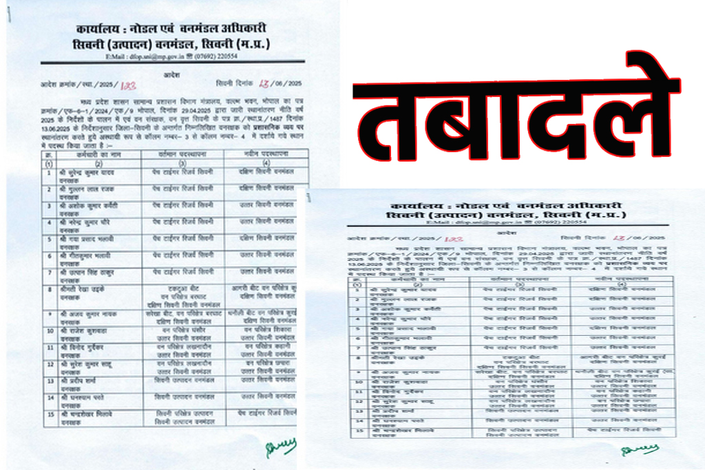 वन विभाग में तबादला आदेश जारी : सिवनी जिले में 80 कर्मचारी इधर से उधर 