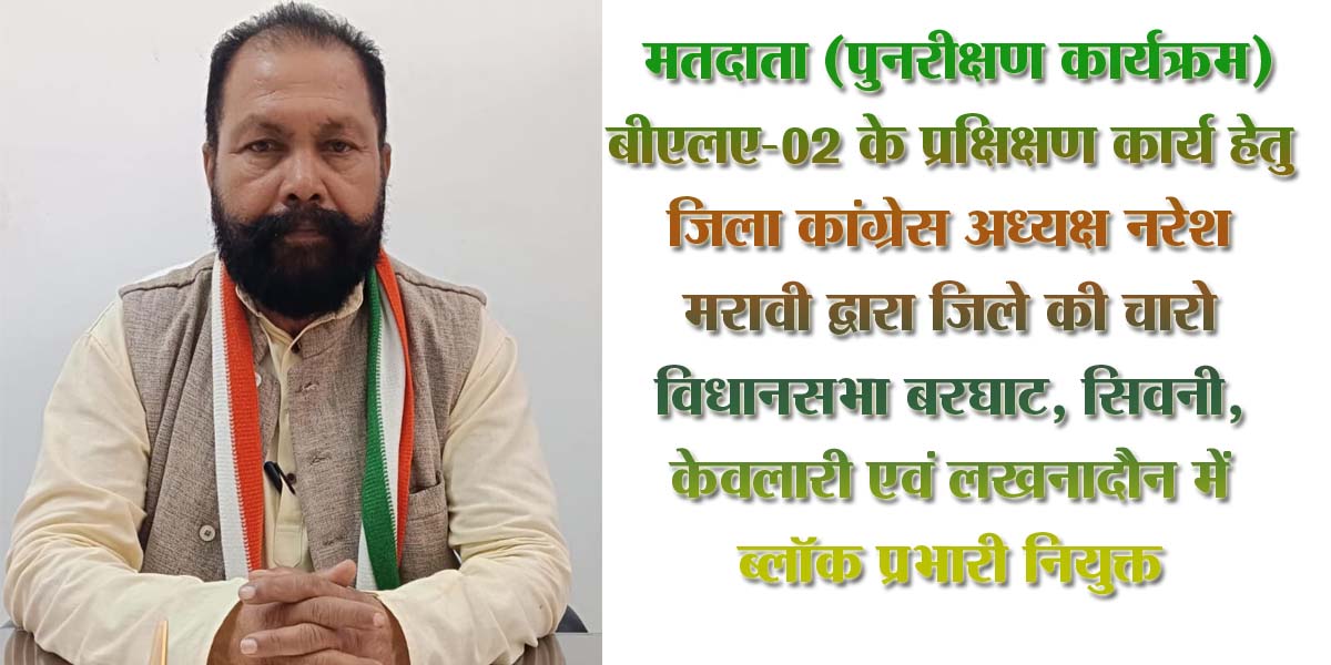 जिला कांग्रेस अध्यक्ष ने मतदाता पुनरीक्षण कार्यक्रम के लिए सभी चारों विधानसभा में बीएलए-2 ब्लॉक प्रभारी नियुक्त किए