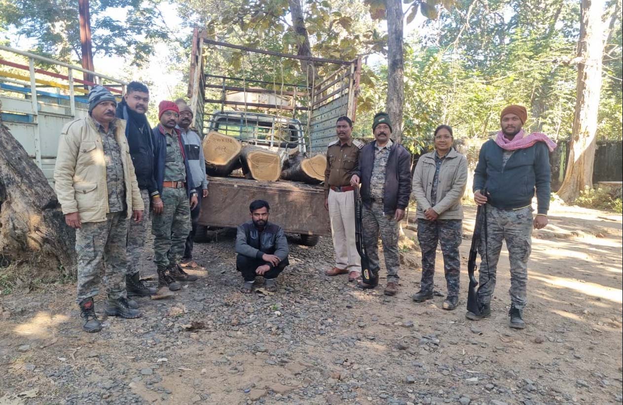 उड़नदस्ता दल की बड़ी कार्रवाई: अवैध सागौन लट्ठे से भरी पिकअप जब्त, चालक फरार