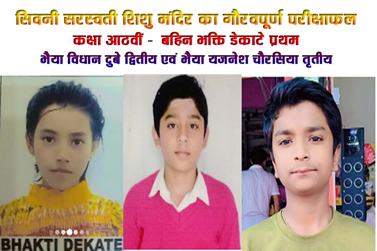 सरस्वती शिशु मंदिर सिवनी के छात्रों का शानदार प्रदर्शन: 8वीं-5वीं में टॉपर्स ने बढ़ाया मान