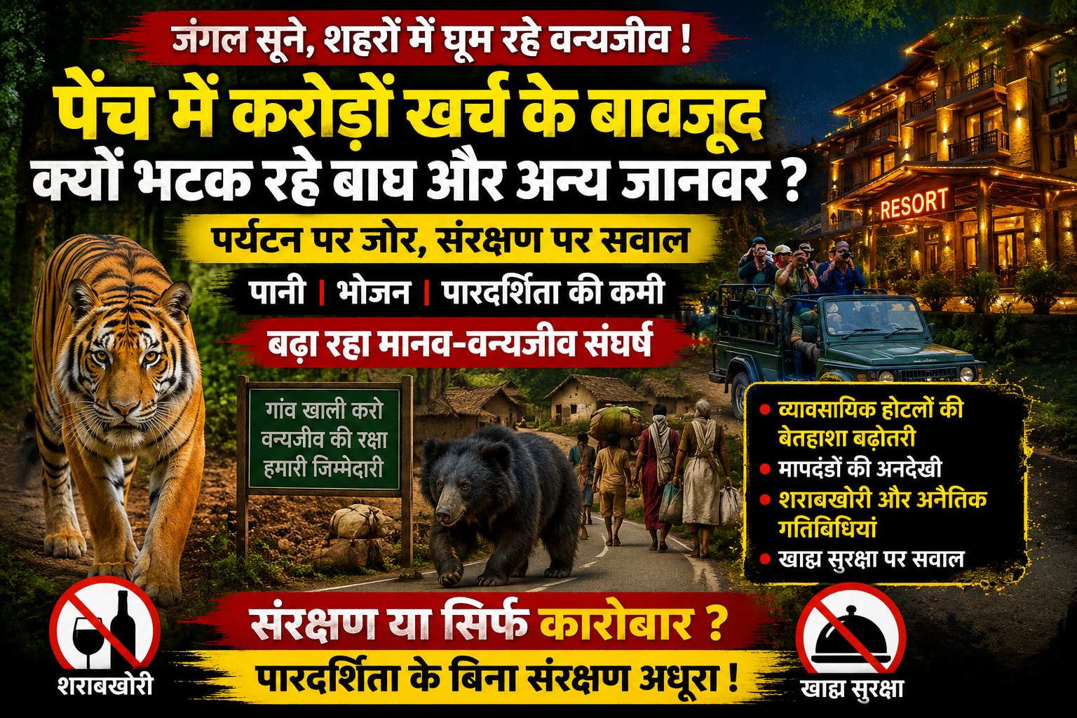 जंगल बचाने के नाम पर गांव खाली, लेकिन रिसॉर्ट और होटल लगातार बढ़ रहे!