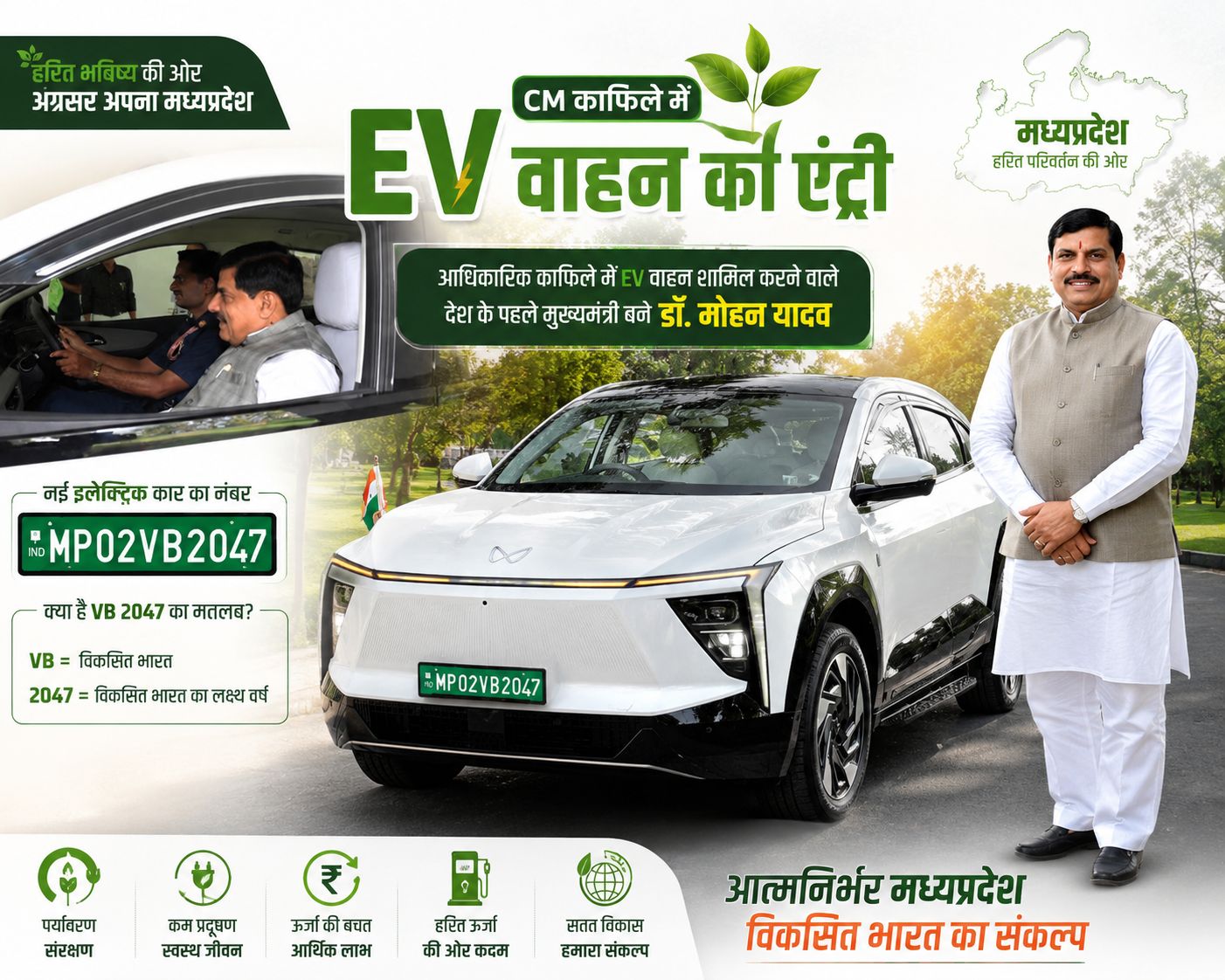 देश के पहले मुख्यमंत्री बने डॉ. मोहन यादव, काफिले में शामिल की इलेक्ट्रिक कार