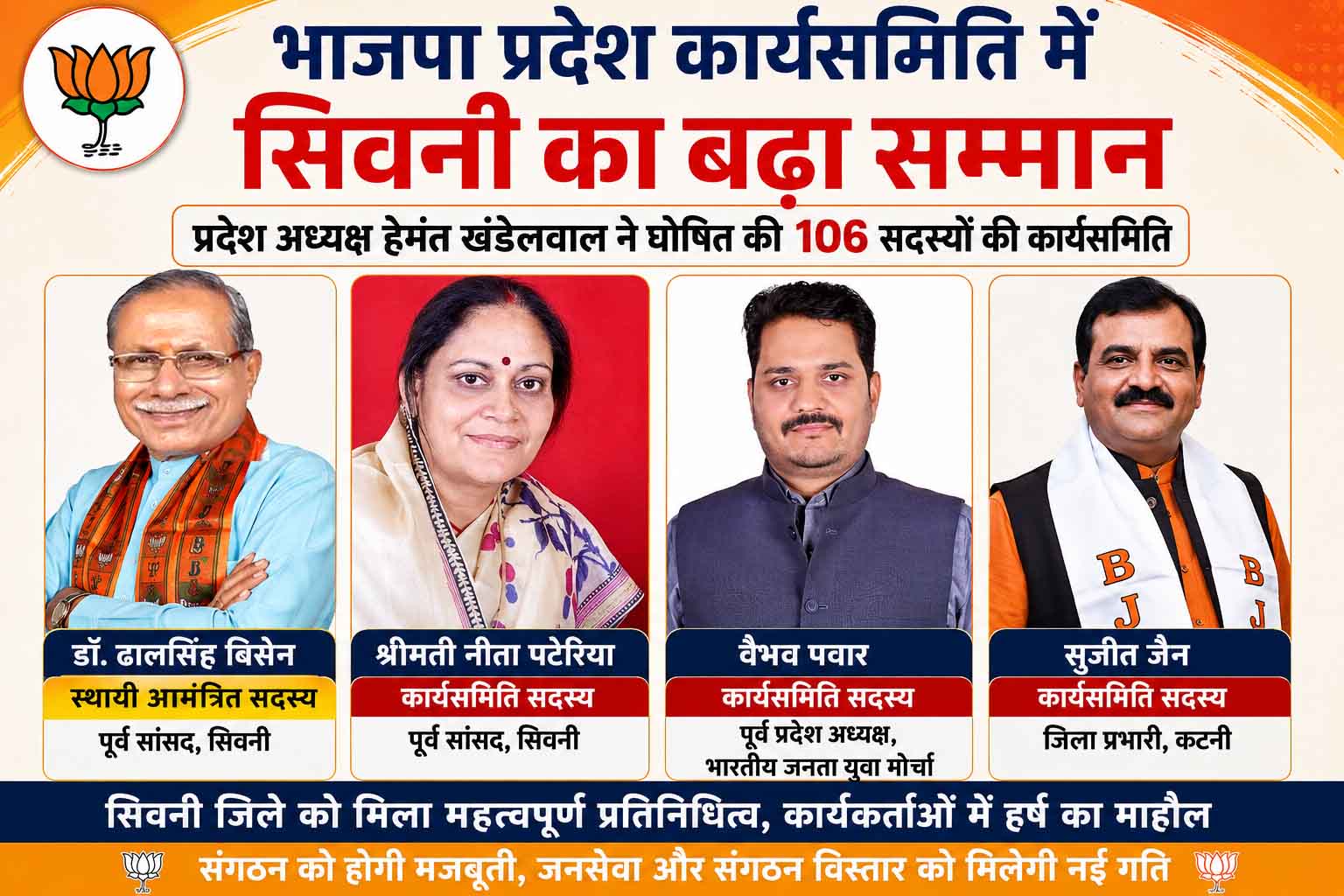 भाजपा प्रदेश कार्यसमिति में सिवनी का बढ़ा सम्मान, डॉ. ढालसिंह बिसेन बने स्थायी आमंत्रित सदस्य