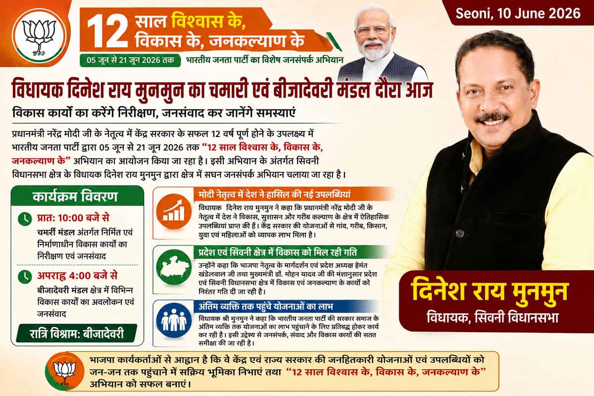 मोदी सरकार के 12 वर्ष पूर्ण होने पर विधायक दिनेश राय मुनमुन का सघन जनसंपर्क अभियान