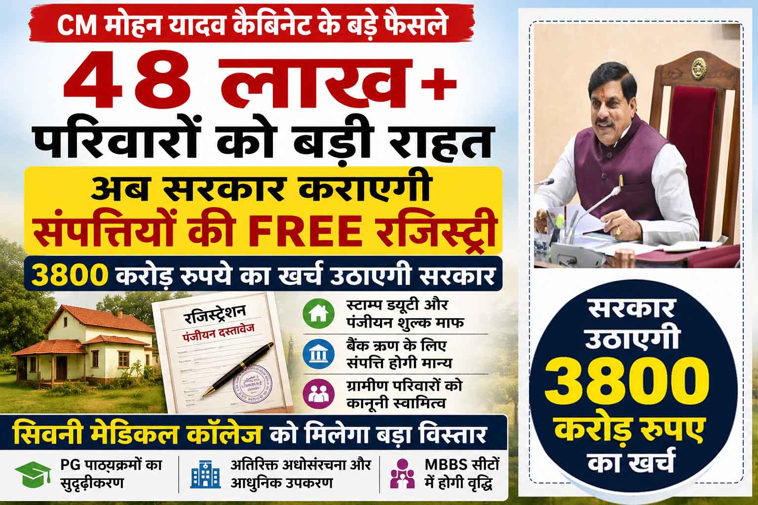 सिवनी मेडिकल कॉलेज को मिलेगा विस्तार, 48 लाख परिवारों की मुफ्त रजिस्ट्री का रास्ता भी हुआ साफ