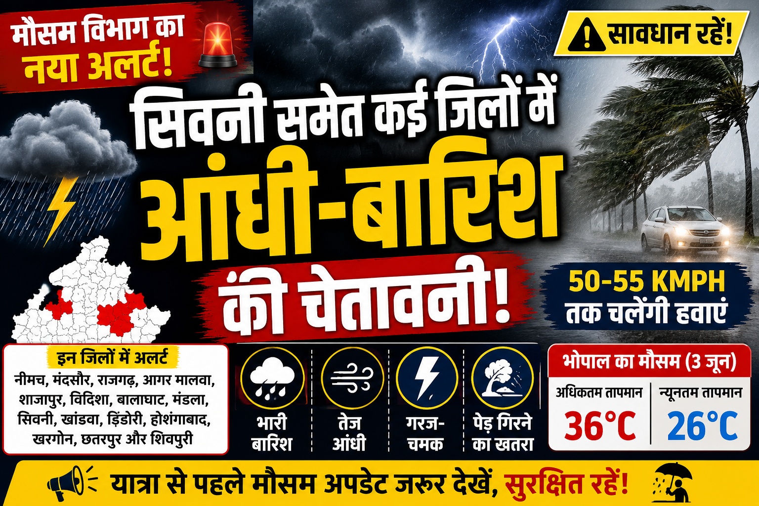 मौसम का नया अलर्ट: सिवनी समेत कई जिलों में तेज आंधी और भारी बारिश की चेतावनी