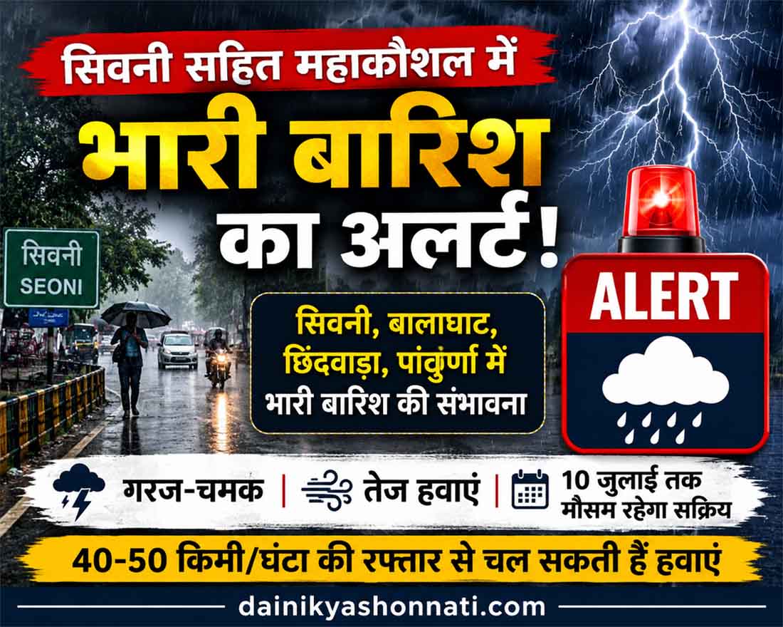 सिवनी सहित महाकौशल में अगले 24 घंटे भारी बारिश के आसार, मौसम विभाग का अलर्ट जारी