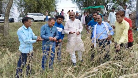 किसानों के साथ आपदा के क्षणों में सरकार साथ है - पाल किसानों की फसल नुकसानी का सर्वे शीघ्र करें अधिकारी, केवलारी विधायक ने प्रभावित क्षेत्रों का किया दौरा 23 मार्च 2023 उगली यशो:- किसानों की नुकसानी का पूरी सहनुभूति के साथ सर्वे किया जाना चाहिये प्रदेश के मुख्यमंत्री शिवराज सिंह चौहान किसानों के हमर्दद और हितैषी है उनकी मंशा के अनुसार ओलावृष्टि से किसानों को हुई नुकसानी का सर्वे किया जाये किसानों की हर परेशानी के समय सरकार उनके साथ है प्रदेश की संवेदनशील सरकार किसानों के हित काम करने वाली सरकार है उक्ताशय के विचार केवलारी विधायक राकेश पाल सिंह ने केवलारी के उगली क्षेत्र में ओलावृष्ठि से किसानों की फसल नुकसानी को मौके पर जाकर देखा तथा किसानों को ढाढस बंधाते हुये कहा कि इस प्राकृतिक आपदा के समय सरकार पूरी तरह से आपके साथ है श्री पाल ने उपस्थित राजस्व अधिकारियों को निर्देश दिये कि नुकसानी का आंकलन पूरी गंभीता और मानवीय दृष्टिकोण के आधार पर शीघ्र किया जाये । गुरुवार को केवलारी विधायक श्री पाल ने मोहबर्रा,उगली,घुरवाड़ा,धुतेरा,खरपडिय़ा, मलारी,चिखली,पोंडी, खामी,गोरखपुर,सारसडोल,टिकरी,बिछुआ आदि ओलावृष्टि से प्रभावित ग्रामो का दौरा किया । उन्होंने किसान ं से मुलाक़ात कर ढाढ़स बंधाया तथा अधिकारियों एवं राजस्व के कर्मचारियों को निर्देशित कर प्रभावित किसान को शीघ्र उचित मुआवजा दिलाने के लिये फसलों की नुकसानी का सर्वे मानवीय दृष्टिकोण और उदारता के साथ करने को कहा । श्री पाल ने कहा कि किसानों के मसीहा मुख्यमंत्री शिवराज सिंह चौहान की मंशा के अनुरूप 50 प्रतिशत से अधिक की फसल नुकसानी पर 32 हजार प्रति हेक्टेयर का मुआवजा दिया जाएगा इस प्रकार की बात श्री पाल ने किसानों के समक्ष अपनी बात रखते हुये कहा,साथ ही यह भी बताया कि माननीय मुख्यमंत्री जी ने किसान भाइयों के लिये कहा हैं कि प्रधानमंत्री फसल बीमा की राशि अलग से राशि किसानों को दी जाएगी। श्री पाल ने किसान भाइयों को हिम्मत बनायें रखने की बात करते हुए कहा भारतीय जनता पार्टी की सरकार किसान भाईयों की बेटियों की शादी मुख्यमंत्री कन्या विवाह योजना से करायी जायेगी और इसके लिये उन्हें योजनातंर्गत राशि प्रदान की जायेगी । किसानों के साथ क्षतिग्रस्त खेतो में जब विधायक श्री पाल पहुँचे और उन्होंने किसानों को साहस दिलाया तो किसानो अपने आपको मजबूत महसूस किया और किसानों ने श्री पाल को अपना सच्चा हितैषी मानते हुये श्री पाल के साथ हमेशा खड़े रहने की बात कहीं । इस अवसर पर भाजपा के अनेक पदाधिकारी और कार्यकत्र्ता उपस्थित रहे ।