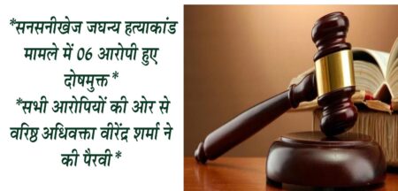 *सनसनीखेज जघन्य हत्याकांड मामले में 06 आरोपी हुए दोषमुक्त* *सभी आरोपियों की ओर से वरिष्ठ अधिवक्ता वीरेंद्र शर्मा ने की पैरवी* सिवनी यशो:- लखनवाड़ा थानांतर्गत ग्राम सुकवाह धनबर्रा टोला में हुए सनसनीखेज जघन्य हत्याकांड मामले में माननीय अतरिक्त सत्र न्यायाधीश द्वारा 06 आरोपियो को दोषमुक्त किया गया है। अभियोजन का मामला इस प्रकार है कि मृतक गोपाल एवं आरोपीगणों के बीच दो ढाई एकड़ जमीन को लेकर विवाद चल रहा था इसी के चलते दिनांक 08/11/2021 को आरोपीगण पंचू उर्फ पांडे, कन्हैया यादव, संजू उर्फ संजय, संदीप, संदेश यादव, प्रद्युम्न ने एक राय होकर मृतक को कुल्हाड़ी डंडे रॉड लोहे के पाइप से मारपीट कर सिर में गंभीर चोट पहुचाई जिससे मृतक की घटनास्थल सुकवाह धनबर्रा टोला के समीप मृत्यु हो गयी प्रकरण के प्रत्यक्षदर्शी साक्षी मृतक के पुत्र मनोज यादव ने उक्त घटना की सूचना थाना लखनवाड़ा में देकर प्रथम सूचना रिपोर्ट दर्ज कराई थाना लखनवाड़ा पुलिस द्वारा आरोपीगणों के विरुद्ध अपराध क्रमांक 386/21 अंतर्गत धारा 302,34,147,148,149,120बी भादवी का अपराध पंजीबद्ध किया गया प्रकरण की विवेचना लखनवाड़ा थाना प्रभारी निरक्षक नवीन जैन द्वारा की गई। विवेचना उपरांत अभियुक्तपत्र संबंधित न्यायालय में प्रस्तुत किया गया। श्रीमान प्रथम अतिरिक्त सत्र न्यायाधीश सिवनी के न्यायालय के द्वितीय अतिरिक्त सत्र न्यायाधीश सिवनी के न्यायालय में प्रकरण का विचरण किया गया अभियोजन साक्षियों के साक्ष्य एवं दोनों पक्षो के तर्कों को उपरांत माननीय अतिरिक्त सत्र न्यायाधीश द्वारा बचाव पक्ष के अधिवक्ता वरिष्ठ वीरेंद्र शर्मा के तर्कों एवं प्रस्तुत न्यायद्रष्टान्तों से सहमत होते हुए न्यायालय द्वारा आरोपीगणों को सनसनीखेज जघन्य हत्याकांड की धारा 302,34,147,148,149,120बी भादवि के आरोप से पंचू उर्फ पांडे, कन्हैया यादव, संजू उर्फ संजय, संदीप, संदेश यादव, प्रद्युम्न को दोषमुक्त किया गया है।