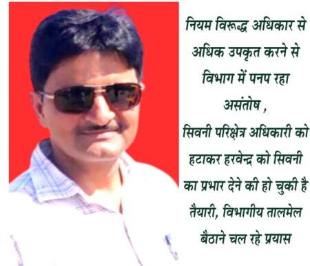 हरवेंद्र बघेल को उपकृत करने वरिष्ठ अधिकारी दिख रहे मजबूर सिवनी यशो:- सिवनी दक्षिण वन मंडल के कुरई प्रभारी वन परिक्षेत्र अधिकारी और सिवनी उडऩदस्त प्रमुख हरवेन्द्र बघेल पर आरोप है कि उन्होंने दो दो पदोन्नति अधिकारियों को गुमराह कर प्राप्त की है परंतु इनकी हुई शिकायतो की जाँच के बाद सारे तथ्य सक्षम अधिकारियों के संज्ञान में आ चुकी है परंतु हरवेन्द्र बधेल पर किसी प्रकार की कार्यवाही नही होने दक्षिण वन मंडल में असंतोष का वातावरण बना हुआ है । विभागीय अधिकारी हरवेन्द्र बघेल को उपकृत करने के लिये हरवेन्द्र से उच्च पदों में पदस्थ अधिकारियों को भी परेशान कर रहे है । जानकारी के अनुसार हरवेन्द्र बघेल अधिकारियों को गुमराह कर दो दो पदोन्नति प्राप्त करने के पश्चात सहायक वन परिक्षेत्र अधिकारी बन गया है परंतु उसे परिक्षेत्र का प्रभार देने के लिये उच्चाधिकारी नियमों को ताक पर रखकर उसे उपकृत करने में लगे हुये है । जानकारी के अनुसार वर्तमान में हरवेंद्र बघेल सहायक वनपरिक्षेत्र अधिकारी के रूप में गोपालगंज में पदस्थ है परंतु इन्हें उडऩ दस्ता का अतिििरक्त प्रभार के साथ ही कुरई वन परिक्षेत्र अधिकारी का भी प्रभार है । सूत्रों से प्राप्त जानकारी के अनुसार कुरई वन परिक्षेत्र में लखनादौन से स्थानांतरित श्री धारू के आदेश जारी हो चुके है और हरवेंद्र बघेल को भी एक वन परिक्षेत्र में वन परिक्षेत्र अधिकारी रहना है इसके लिये विभागीय अधिकारी उसे सिवनी वन परिक्षेत्र का वन परिक्षेत्र अधिकारी बनाने के लिये प्रयासरत है । जबकि सिवनी इसी विभाग के अनेक कर्मचारी और अधिकारी हरवेंद्र बघेल को जरूरत से ज्यादा उपकृत करने की अधिकारियों की मंशा से असंतुष्ट है । जानकारी तो यहाँ तक है कि हरवेंद्र बघेल को सिवनी वन परिक्षेत्र अधिकारी का प्रभार देने के लिये आदेश भी बनकर तैयार है परंतु विभागीय असंतोष सार्वजनिक होने की अधिक संभावनाओं को देखते हुये आदेश को सुरक्षित रख लिया गया है और असंतुष्टों को समझाने और उन पर दबाव बनाने की कोशिशे जारी है । यहाँ बतादें कि हरवेंद्र बघेल को अनुकंपा नियुक्ति प्राप्त हुई थी और यह नियुक्ति उन्हें सामान्य वर्ग से प्राप्त हुई थी । हरवेंद्र बघेल को नियम विरूद्ध तरीके से मिली पदोन्नति पर आपत्ति जताते हुये शिकायते हुई और उन शिकायतो की जाँच भी जिन में हरवेंद्र बघेल को मिली पदोन्नति को नियमों के विरूद्ध बताया गया है और इसी प्रकार की शिकायतो की जाँच अभी दोबारा चल भी रही है । जानकारी के अनुसार हरवेंद्र बघेल ने सेवा के कुछ वर्षो ेके पश्चात अनुसूचित जाति का प्रमाण पत्र लगाया गया है और वह प्रमाण पत्र भी उन्हें शासकीय सेवा के लिये प्राप्त नहीं हुआ है प्रमाण शिक्षा के लिये प्राप्त हुआ था शासन द्वारा इस प्रकार के प्रमाण जारी करते समय प्रमाण पत्र देेते हुये उद्दंश्य का उल्लेख किया जाता है और शासकीय सेवा के लिये जारी होने वाला जाति प्रमाण स्थाई होता है । इसी प्रकार हरवेंद्र बघेल की नियुक्ति वन रक्षक के रूप में छिंदवाड़ा में हुई थी इनके द्वारा कुछ समय परासिया में सेवाएँ दी गयी इसके पश्चात इनहोंने अपना स्थानांतरण स्वयं के व्यय पर सिवनी कराया बताते है कि स्वयं के व्यय पर स्थानांतरण कराने पर नियमानुसार सीनियारटी का लाभ नहीं मिलता परंतु हरवेंद्र बघेल ने सी सी एफ आफिस में पदस्थ पदस्थापना लिपिक के माध्यम से अपनी सेवा पुस्तिका में बदलाव कराते हुये तथा पदोन्नति समिति को गुमराह करते हुये पदोन्नति का लाभ लिया और इसी प्रकार उन्हे दूसरी पदोन्नति भी प्राप्त हुई । हरवेंद्र बघेल को मिली पदोन्नति के पश्चात उसके समकक्ष तथा सीनियर कर्मचारियों में असंतोष उत्पन्न स्वाभाविक था । अलप सिंह सनोडिया ने हुई अंधेरगर्दी की अनेक बिंदुओं पर शिकायत की जिसकी जाँच तत्त्कालीन विभागीय एस डी ओ द्वारा की गयी । जिसमें बताया जाता है कि अलप सिंह सनोडिया की शिकायत सही पायी गयी परंतु उस जाँच पर कोई कार्यवाही नहीं हुई और इसी प्रकार की पुन: शिकायत पर अब फिर एस डी ओ पटेल जाँच कर रहे है उन्होंने इस बात की पुष्टि भी की है कि उनके द्वारा जाँच की जा रही है । जिस कर्मचारी की जाँच चल रही है उस कर्मचारी पर विभागीय उच्चाधिकारी की मेहरबानियाँ समझ से परे है । बताते है कि हरवेंद्र बघेल सहायक बन परिक्षेत्र अधिकारी है और करोडों रूपये के काम करा रहा है और वरिष्ठ अधिकारी वन परिक्षेत्र अधिकारी को कामो अलग रखा गया है । इतना ही नहीं हरवेंद्र बधेल को परिक्षेत्र अधिकारी का प्रभार देने के लिये पदस्थ परिक्षेत्र अधिकारी को हटाने की भूमिका भी तैयार कर ली गयी है । यह बात समझ से परे है कि आखिर हरवेंद्र बघेल को उपकृत करने के लिये वरिष्ठ अधिकारी इस प्रकार से मजबूर क्यों है ।