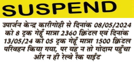 13 ट्रक काल्पनिक गेंहूँ की खरीदी और भुगतान मामले में नागरिक आपूर्ति निगम के जिला प्रबंधक सस्पेंड कागजो में की गयी खरीदी पर मुख्यमंत्री डां. मोहन यादव ने दिया निलंबित करने के निर्देश भोपाल :- भ्रष्ट तरीके से दौलात जमा करने की भूख इस कदर बढ़ रही है कि शासकीय अधिकारी कर्मचारियों में कानून का भय भी नहीं है । एक अधिकारी काल्पनिक रूप से 13 ट्रक गेंहू खरीद कर भुगतान दर्शा देता है और उक्त काल्पनिक गेंहू को पहले वेयर हाउस के गोदाम और फिर रेल्वे रैंक पाईंट के लिये टीसी आँर्डर कर देता है और रेल्वे रैक पाईंट एक दाना गेहूँ भी नहीं पहुँचता । समर्थन मूल्य में किसानों से खरीदे जा रहे गेंहूँ में इस प्रकार की गड़बडी सामने आने पर अमित गौड़ जिला प्रबंधक सतना को प्रदेश के मुख्यमंत्री डांं. मोहन यादव के निर्देश पर निलंबित कर दिया गया । मध्य प्रदेश स्टेट सिविल सप्लाईज कार्पोरेशन लिमिटेड मुख्यालय भोपाल से जारी आदेश क्रमांक/स्थापना/ /2024/331 भोपाल दिनांक 21/05/24 में लिखा है कि सतना जिले में प्रचलित गेहूँ उपार्जन 2024-25 में समर्थन मूल्य अंतर्गत उपार्जन केन्द्र कारीगोही से दिनांक 08/05/2024 को 8 ट्रक गेहूँ मात्रा 2360 क्विंटल एवं दिनांक 13/05/24 को 05 ट्रक गेहूँ मात्रा 1500 क्विंटल परिवहन किया गया। उक्त ट्रक गोदामों पर नहीं पहुंचे किन्तु उन ट्रकों को सर्वेयर द्वारा पास किया गया एवं कार्पोरेशन के प्रदाय केन्द्रों से स्वीकृति पत्रक जारी किये गये एवं सबंधित किसानों को भुगतान किया गया। उक्त सर्वेयर का रजिस्ट्रेशन सीएमएमएस पोर्टल पर जिला प्रबंधक के लॉगिन से किया गया था। इस प्रकरण में अमित गौड़ जिला प्रबंधक सतना द्वारा सर्वेयर के रजिस्ट्रेशन वा ट्रक से गेहूँ गोदाम में जमा होने बारे में पर्याप्त सावधानी नहीं बरती गयी। इस प्रकार श्री अमित गौड़ द्वारा अपने कर्तव्य निर्वहन में गंभीर लापरवाही बरती गयी है। अत: अमित गौड़ जिला प्रबंधक सतना को म.प्र. सिविल सेवा (वर्गीकरण नियंत्रण एवं अपील) नियम 1966 के प्रावधान अन्तर्गत तत्काल प्रभाव से निलंबित किया जाता है। निलंबन अवधि में इनका मुख्यालय क्षेत्रीय कार्यालय जबलपुर निर्धारित किया जाता है। निलंबन अवधि में अमित गौड़ को नियमानुसार निर्वाह भत्ता देय होगा। यह आदेश तत्काल प्रभावशील होगा। पूरा जो खेला हुआ वह कुछ इस प्रकार रहा जानकारी के अनुसार खरीदी केन्द्र से पहले 13 ट्रक गेहूं की खरीदी दिखाते हुए रेडी टू ट्रांसपोर्ट किया गया। इसके बाद टीसी काट कर इन ट्रकों को कोटर तहसील के लखनवाह स्थित एमपी वेयर हाउस के गोदाम में जमा करने का आदेश दिया गया। ये ट्रक खरीदी केन्द्र से वेयर हाउस पहुंचते,उसके पहले ही टीसी के ऑर्डर में बदलाव कर दिया गया और वेयर हाउस के गोदाम से टीसी को डायवर्ट कर रेलवे रैक प्वाइंट कर दिया जाता है। लेकिन गेहूँ और ट्रक सब कागजो पर थे एक दाना गेहूँ नहीं था फिर कागजों में अनलोड कर दिया गया। वेयर हाउस से रैक प्वाइंट के लिए डायवर्ट किया गया गेहूं कागजों में रेलवे रैक प्वाइंट पहुंच जाता है। इसके बाद केवल कागजों पर इस गेहूं की जांच होती है और गेहूं को रैक प्वाइंट पर उतार दिया जाता है। इस काल्पनिक गेहूं को नान के सर्वेयर द्वारा स्वीकृत कर दिया जाता है और भुगतान कर दिया गया ।