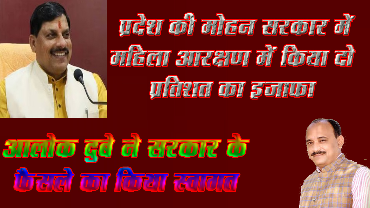 प्रदेश की मोहन सरकार में महिला आरक्षण में किया दो प्रतिशत का इजाफा सिवनी जिला भाजपा अध्यक्ष आलोक दुबे ने सरकार के फैसले का किया स्वागत सिवनी यशो:- प्रदेश सरकार द्वारा सरकारी नौकरियों में महिला आरक्षण की वर्तमान सीमा 33 प्रतिशत को 2 प्रतिशत और बढाते हुए 35 प्रतिशत किया जाना स्वागतयोग्य एवं अभीनंदनीय कदम है। मुख्यमंत्री डा. मोहन यादव जी द्वारा की गई यह पहल महिला सशक्तिकरण के प्रति भाजपा की प्रतिबद्धताओं को प्रमाणित करता है। जिला भाजपा इस हेतु प्रदेश के मुख्यमंत्री श्री यादव जी का आभार व्यक्त करती है। उक्ताशय की बात भाजपा जिला अध्यक्ष श्री आलोक दुबे द्वारा कही गई। श्री दुबे ने कहा कि महिला सशक्तीकरण भाजपा के लिए सिर्फ एक नारा नहीं है, बल्कि यह मातृशक्ति के प्रति पार्टी की सोच है। इसीलिए भारतीय जनता पार्टी की केंद्र और राज्य सरकारें महिला सशक्तीकरण के संकल्प को साकार कर रही हैं। श्री दुबे ने कहा कि, भारतीय जनता पार्टी अपनी स्थापना के समय से ही समाजिक जीवन में महिलाओं की सक्रिय तथा समान भागीदारी और उन्हें अधिकार संपन्न बनाने की पक्षधर रही है। यही वजह है कि देश के राजनीतिक जगत में भारतीय जनता पार्टी ने महिला नेतृत्व को उभारने तथा आगे बढ़ाने पर जितना ध्यान दिया है, देश के किसी अन्य राजनीतिक दल ने नहीं दिया। विभिन्न सरकारी योजनाओं के जरिए उन्हें आर्थिक रूप से आत्मनिर्भर बनाने के लिए कोशिश की जा रही है। यही नहीं, बल्कि भाजपा की मध्यप्रदेश सरकार तो उन्हें निकाय एवं पंचायत चुनावों में 50 प्रतिशत आरक्षण देने का अभूतपूर्व निर्णय लेने वाली देश की पहली सरकार रही है। भाजपा मीडिया प्रभारी श्रीकांत अग्रवाल ने बताया कि श्री दुबे द्वारा प्रदेश सरकार के इस निर्णय पर प्रसन्नता व्यक्त करते हुए कहा गया है कि, राजनीतिक जीवन में महिलाओं का प्रतिनिधित्व बढ़ाने के लिए प्रधानमंत्री श्री नरेंद्र मोदी जी के नेतृत्व वाली केंद्र सरकार ने नारी शक्ति वंदन अधिनियम के माध्यम से महिलाओं को संसद एवं राज्य विधानसभाओं में 33 प्रतिशत आरक्षण दिया है। इसी दिशा में एक और कदम आगे बढ़ाते हुए डॉ. मोहन यादव के नेतृत्व वाली प्रदेश सरकार ने महिलाओं को सरकारी नौकरियों में 33 की बजाय अब 35 प्रतिशत आरक्षण देने का निर्णय लिया है। राज्य सरकार के इस निर्णय से न केवल महिलाओं को सरकारी नौकरियों में अधिक अवसर मिलेंगे, बल्कि वे और अधिक सशक्त तथा आत्मनिर्भर बनेंगी।