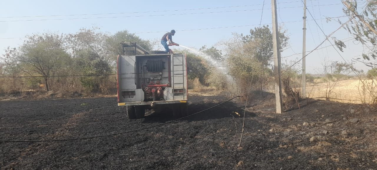 सिवनी यशो:- बंडोल थाना क्षेत्र के ग्राम छिंदग्वार में शनिवार दोपहर के समय ग्राम के निवासी स्वर्गीय सुखलाल मालवी के खेत में अचानक भीषण आग लग जाने से गेहूं की खड़ी फ़सल जल गई ।