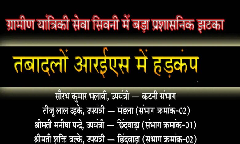 ग्रामीण यांत्रिकी सेवा सिवनी में चार उपयंत्रियों के स्थानांतरण