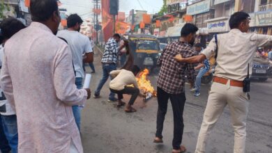 मंडला में कांग्रेस का महंगाई के खिलाफ प्रदर्शन और पुतला दहन