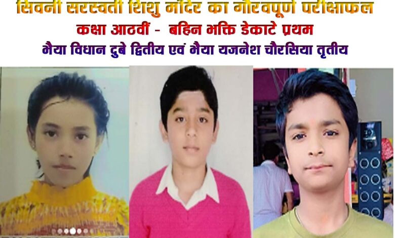 सरस्वती शिशु मंदिर सिवनी 5वीं 8वीं रिजल्ट टॉपर्स छात्र सफलता