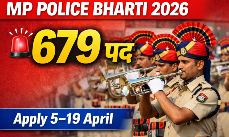 “एमपी पुलिस भर्ती 2026 के लिए 679 बैंड आरक्षक पदों का विज्ञापन, पुलिस बैंड के जवानों की फोटो के साथ”