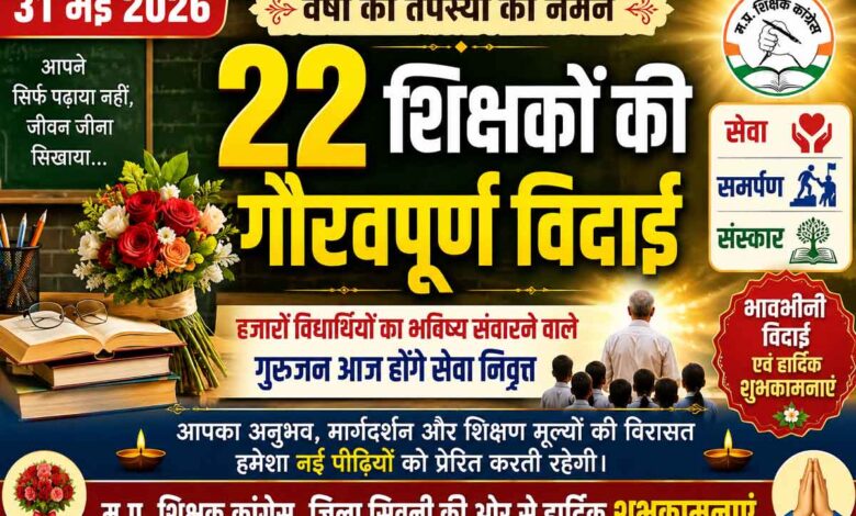 सिवनी जिले के 22 शिक्षक एवं कर्मचारी सेवा निवृत्त होने पर सम्मानित