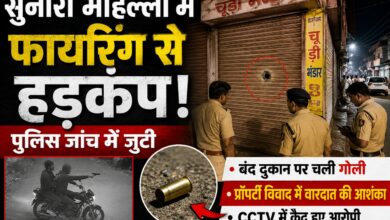 सिवनी के सुनारी मोहल्ला में बंद दुकान पर फायरिंग के बाद जांच करती पुलिस