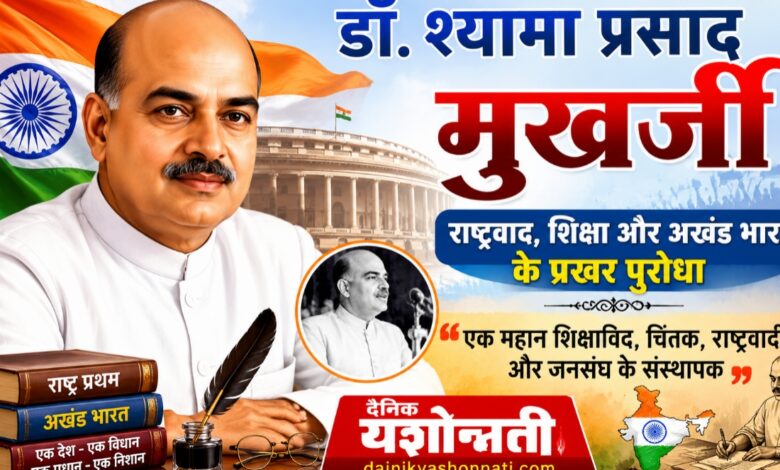 डॉ श्यामा प्रसाद मुखर्जी का चित्र, राष्ट्रवाद और अखंड भारत पर विशेष लेख