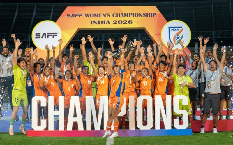 मुख्यमंत्री डॉ. मोहन यादव भारतीय महिला फुटबॉल टीम की SAFF Women Championship 2026 जीत पर बधाई देते हुए