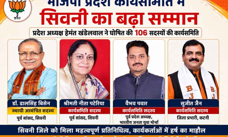 भाजपा प्रदेश कार्यसमिति सदस्य बनीं नीता पटेरिया और वैभव पवार