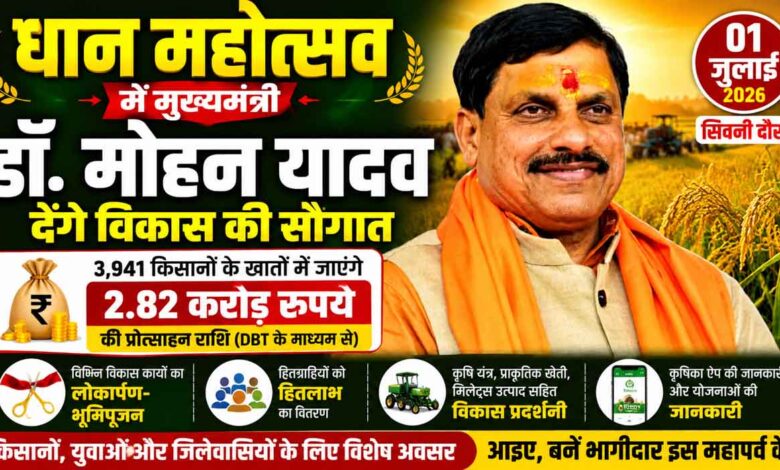 मुख्यमंत्री डॉ. मोहन यादव धान महोत्सव में किसानों को प्रोत्साहन राशि वितरित करते हुए (प्रतीकात्मक चित्र)।