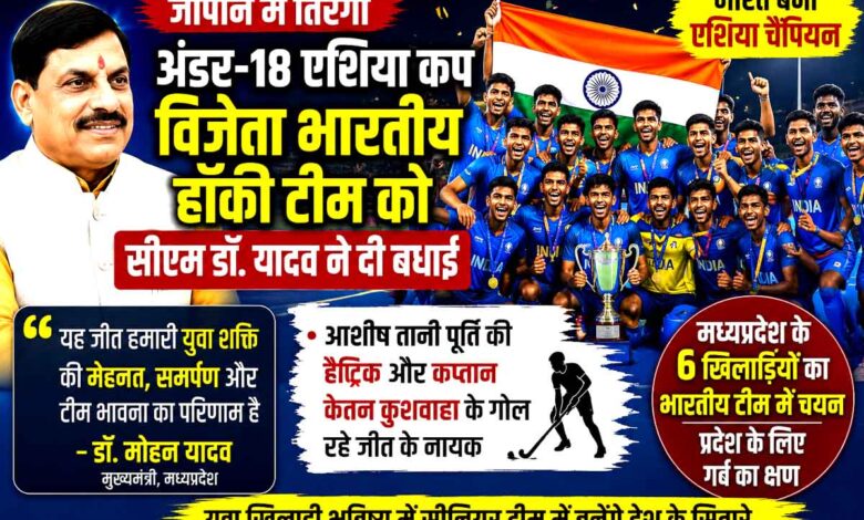अंडर-18 एशिया कप जीतने के बाद भारतीय हॉकी टीम तिरंगा लहराते हुए।