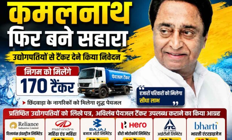छिंदवाड़ा के पेयजल संकट को लेकर उद्योगपतियों से 170 पानी के टैंकर उपलब्ध कराने की अपील करते पूर्व मुख्यमंत्री कमलनाथ