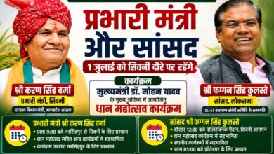 धान महोत्सव कार्यक्रम में शामिल होने सिवनी पहुंचेंगे प्रभारी मंत्री करण सिंह वर्मा और सांसद फग्गन सिंह कुलस्ते