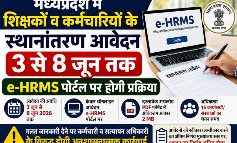 मध्यप्रदेश शिक्षक स्थानांतरण 2026 e-HRMS पोर्टल