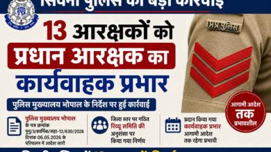 सिवनी पुलिस विभाग में 13 आरक्षकों को प्रधान आरक्षक का कार्यवाहक प्रभार