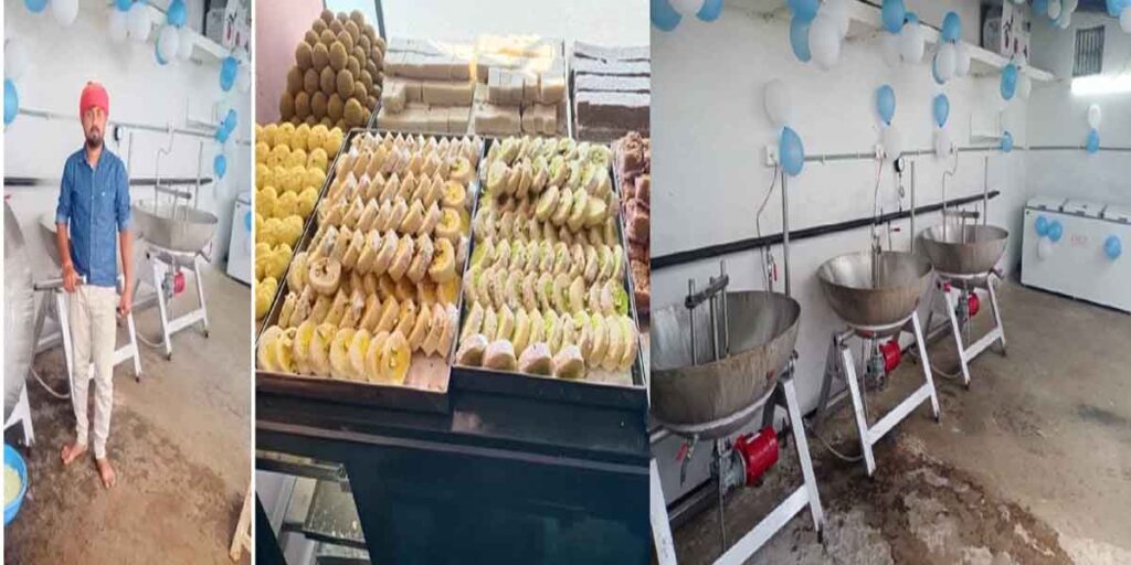 PMFME योजना के तहत स्थापित दुग्ध प्रसंस्करण इकाई में कार्य करते केवलारी के उद्यमी मयूर ठाकुर।