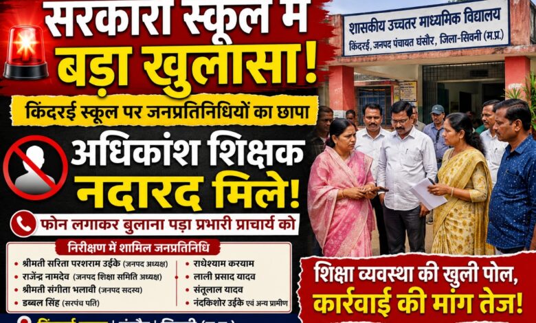 किंदरई स्कूल का निरीक्षण करते जनप्रतिनिधि और ग्रामीण