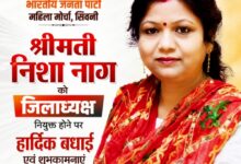 सिवनी भाजपा महिला मोर्चा की जिलाध्यक्ष बनीं निशा नाग, संगठन ने सौंपी बड़ी जिम्मेदारी | Dainik Yashonnati भाजपा महिला मोर्चा सिवनी की नवनियुक्त जिलाध्यक्ष निशा नाग का फोटो, नियुक्ति पर भाजपा जिलाध्यक्ष मीना बिसेन ने दी बधाई।