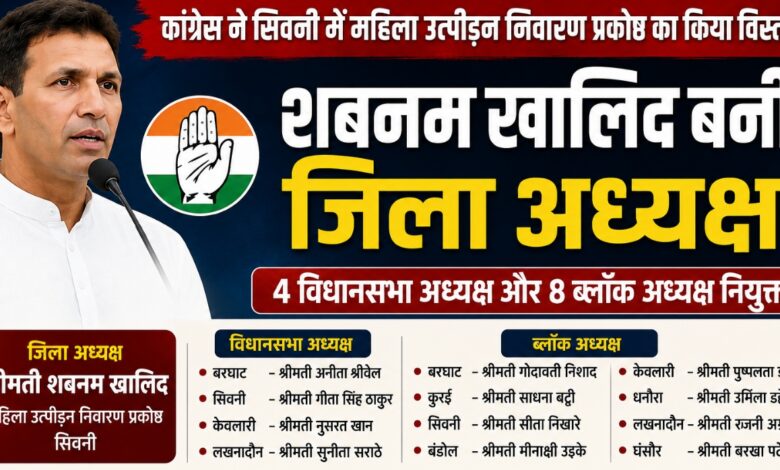 सिवनी कांग्रेस महिला उत्पीड़न निवारण प्रकोष्ठ की जिला अध्यक्ष शबनम खालिद