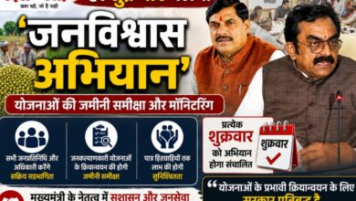 मुख्यमंत्री डॉ. मोहन यादव और मंत्री राकेश सिंह जनविश्वास अभियान की जानकारी देते हुए।
