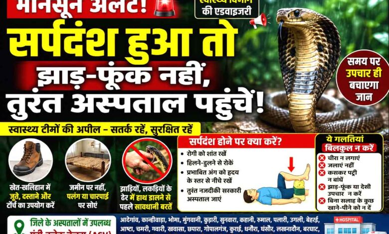 सर्पदंश से बचाव को लेकर स्वास्थ्य विभाग की एडवाइजरी जारी