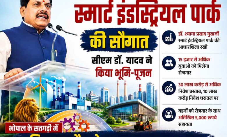 मुख्यमंत्री डॉ. मोहन यादव स्मार्ट इंडस्ट्रियल पार्क का भूमि-पूजन करते हुए