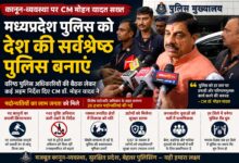 भोपाल पुलिस मुख्यालय में वरिष्ठ पुलिस अधिकारियों की बैठक लेते मुख्यमंत्री डॉ. मोहन यादव।