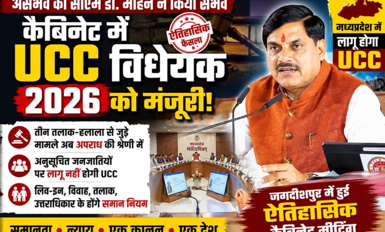मुख्यमंत्री डॉ. मोहन यादव समान नागरिक संहिता (UCC) पर कैबिनेट के फैसले की जानकारी देते हुए।