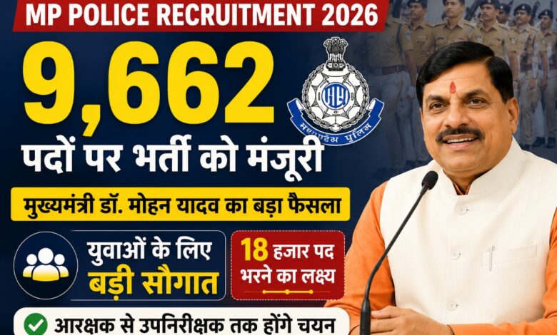मुख्यमंत्री डॉ. मोहन यादव के निर्देश पर मध्यप्रदेश पुलिस में 9,662 पदों पर भर्ती को मंजूरी, MP Police Recruitment 2026