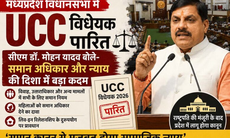 मध्यप्रदेश विधानसभा में UCC विधेयक 2026 पारित करते मुख्यमंत्री डॉ. मोहन यादव