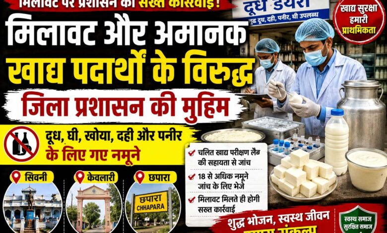 सिवनी में खाद्य सुरक्षा अभियान के दौरान दूध डेयरी और खाद्य प्रतिष्ठानों से नमूने लेते खाद्य सुरक्षा अधिकारी।