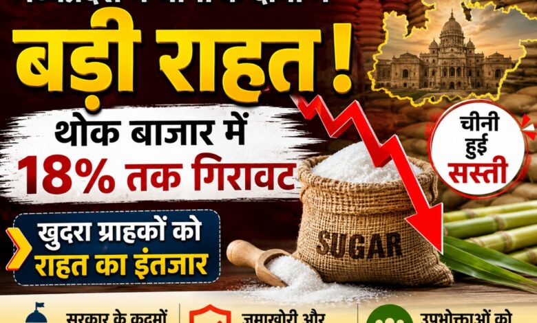 मध्यप्रदेश में चीनी के थोक भाव में 18 फीसदी तक गिरावट