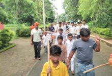 कान्हीवाड़ा से दिघोरी धाम तक निकली कावड़ यात्रा में शामिल श्रद्धालु
