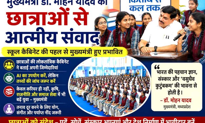 भोपाल के सांदीपनि कन्या विद्यालय में छात्राओं से संवाद करते मुख्यमंत्री डॉ. मोहन यादव