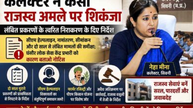 सिवनी कलेक्टर नेहा मीना राजस्व विभाग की समीक्षा बैठक में अधिकारियों को निर्देश देते हुए