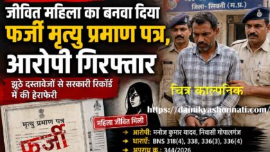 लखनवाड़ा थाना पुलिस द्वारा फर्जी दस्तावेजों से जीवित महिला का मृत्यु प्रमाण पत्र बनवाने के आरोपी को गिरफ्तार करते पुलिस अधिकारी